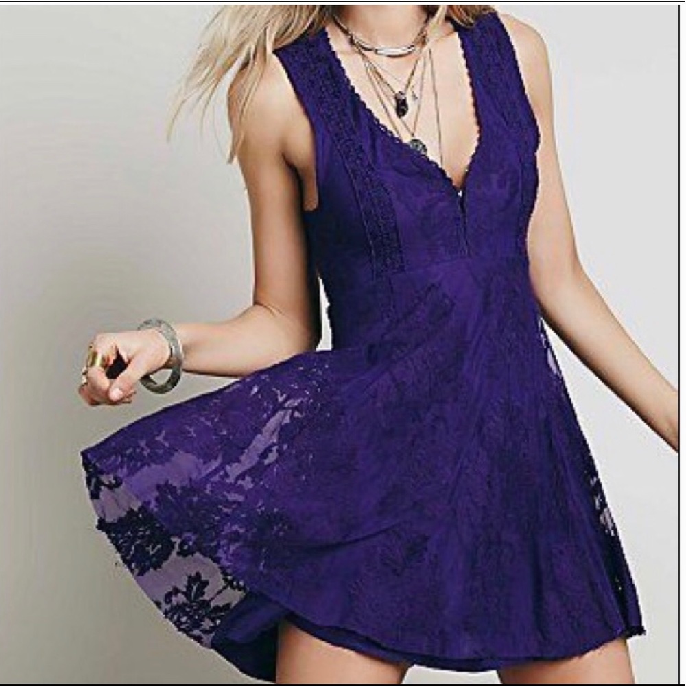 Free People Purple Reign Over Me Embroidered Mini